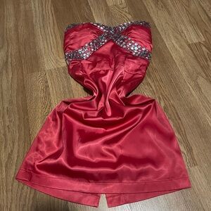 Red Strapless Dress with Sequin Detail